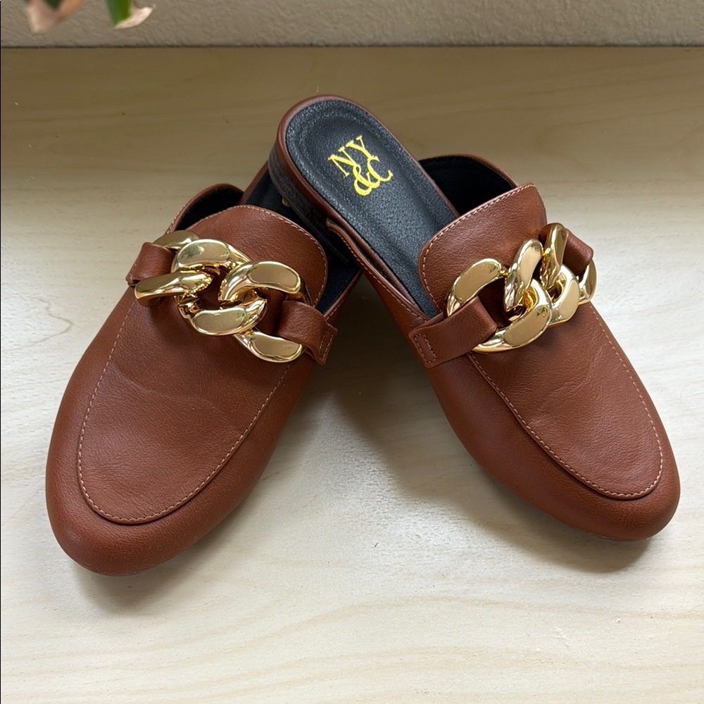 New York & Company Gold Brown Slip-On Loafers Size 7